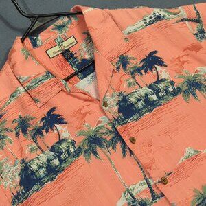 Tommy Bahama Shirt Men's L Multicolor Silk Loop Color Palm Trees Hawaiian